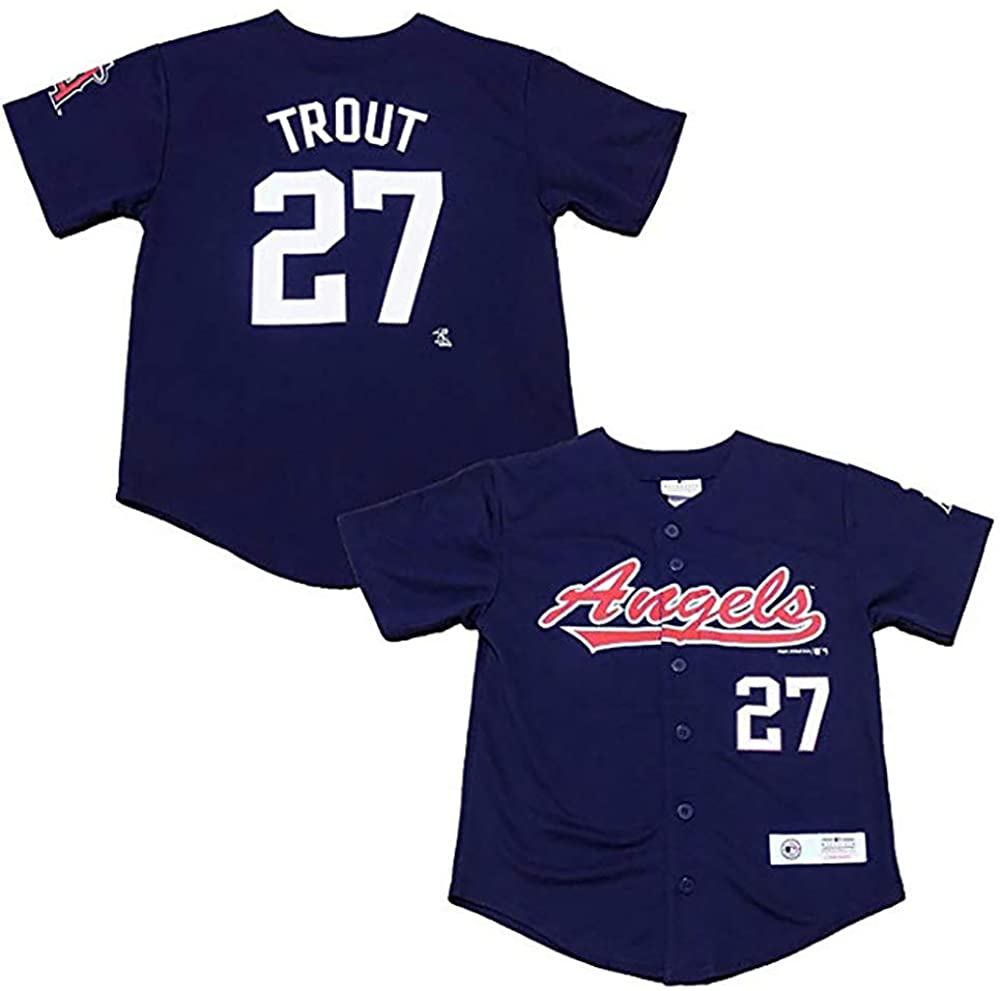 Cheap Custom Men Los Angeles Angels Navy Blue 27 Mike Trout Player Fashion MLB Jersey